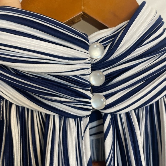 JOSEPH A Women’s Navy Blue White Stripe High Neck Sleeveless Blouse Size Medium - Picture 8 of 11